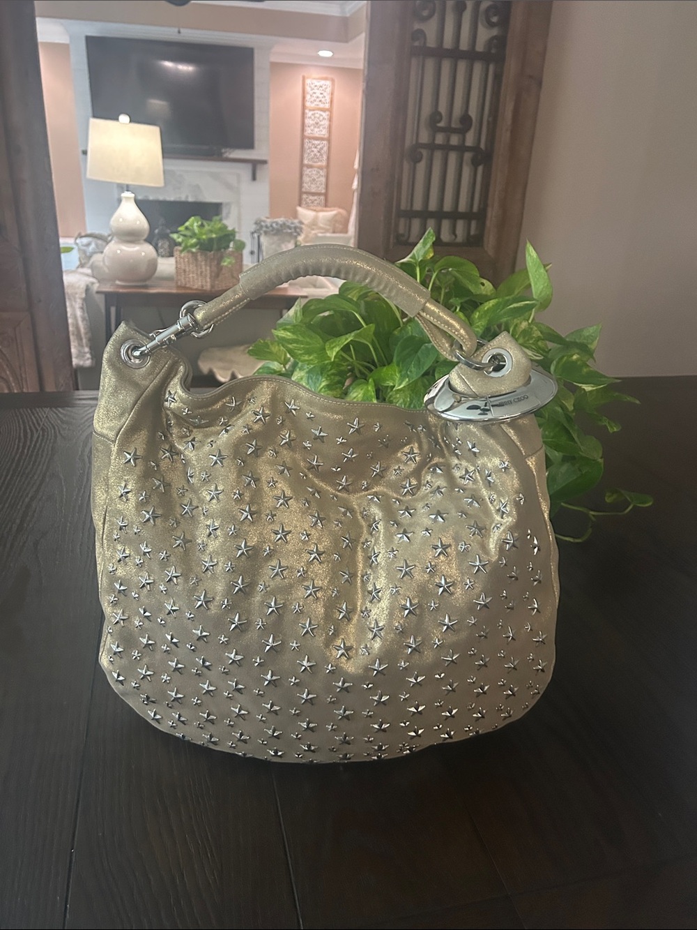 Jimmy Choo “SKY” Star-Studded Hobo Bag